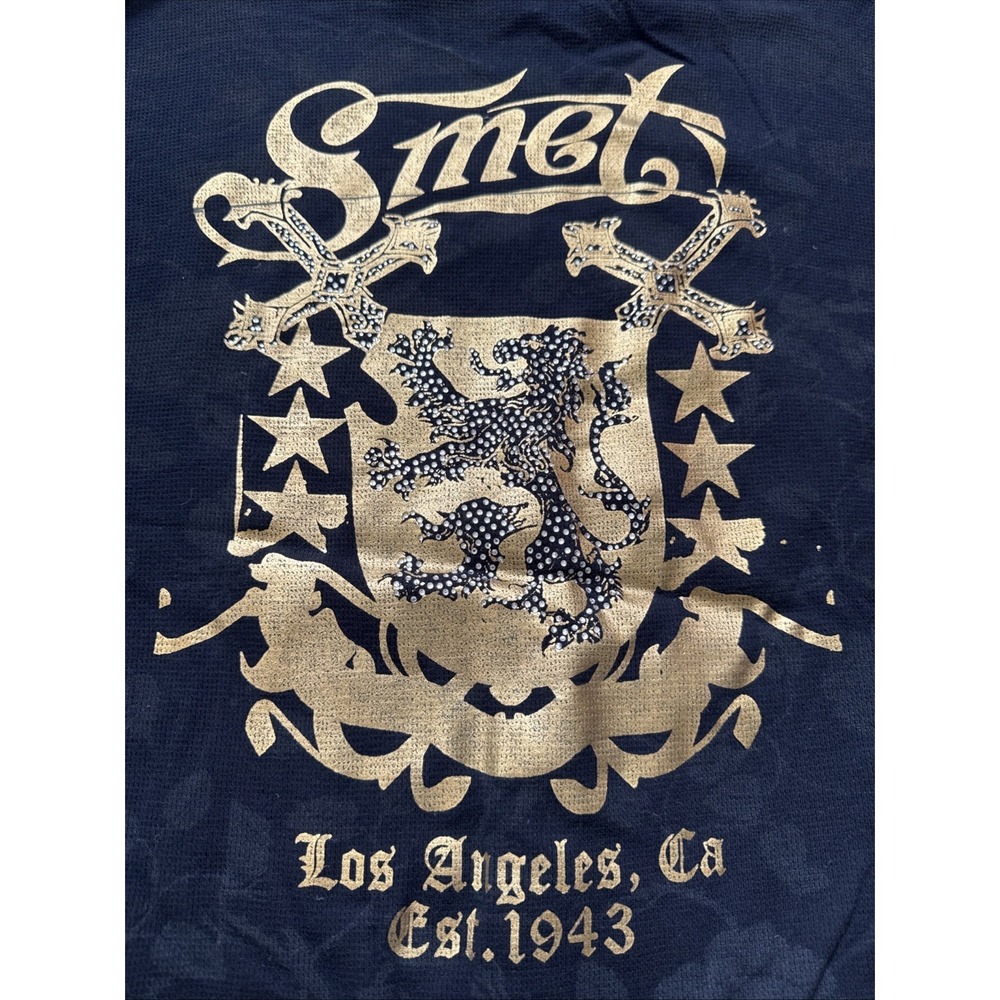 Mens Rebel Spirit Grunge Y2k Studed Crest Long Sleeve Shirt Sz XL Waffle Lion